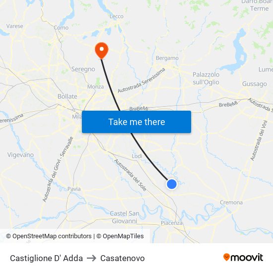 Castiglione D' Adda to Casatenovo map