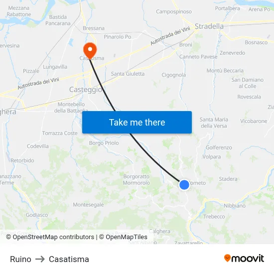 Ruino to Casatisma map
