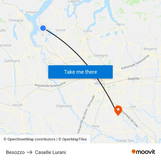 Besozzo to Caselle Lurani map