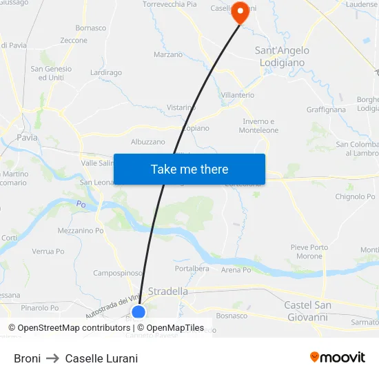 Broni to Caselle Lurani map