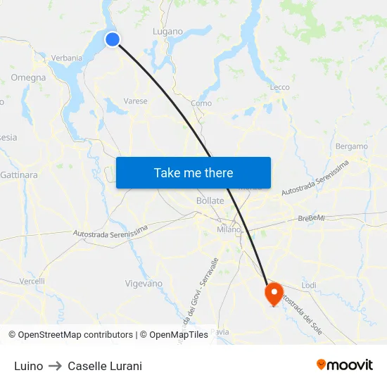 Luino to Caselle Lurani map