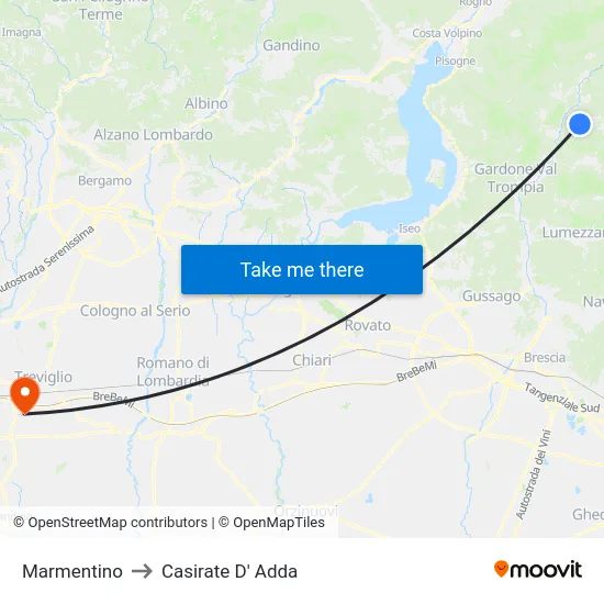 Marmentino to Casirate d'Adda map
