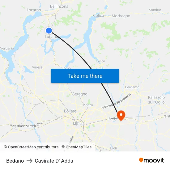Bedano to Casirate D' Adda map