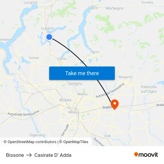 Bissone to Casirate d'Adda map