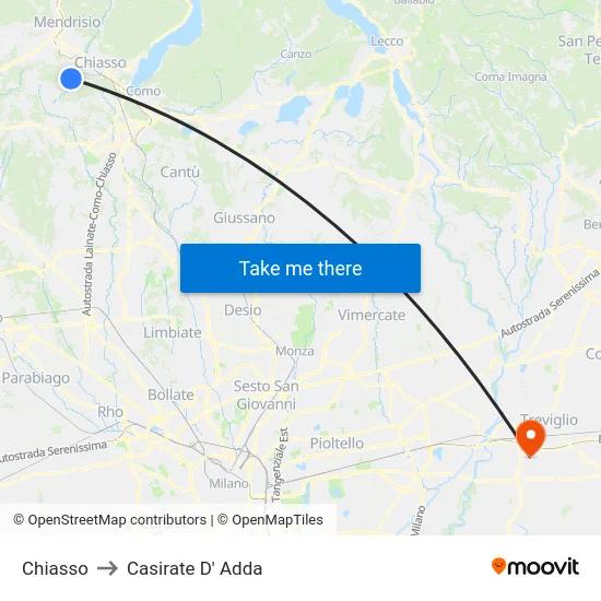 Chiasso to Casirate D' Adda map