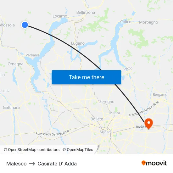 Malesco to Casirate D' Adda map