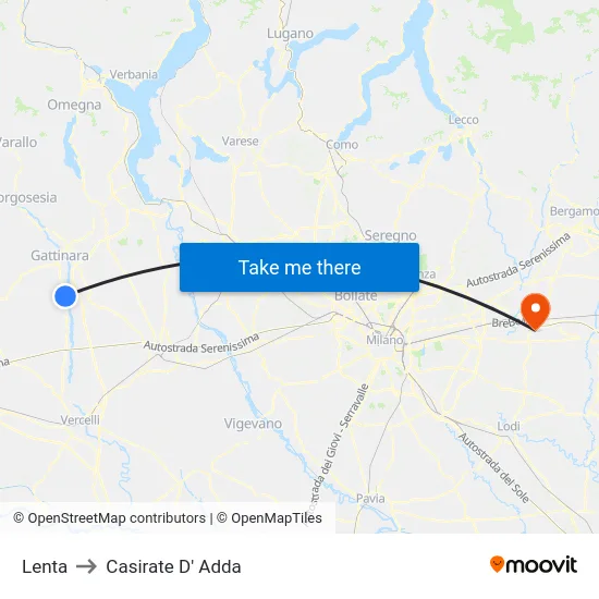 Lenta to Casirate D' Adda map