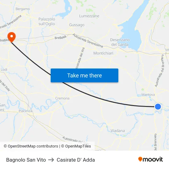 Bagnolo San Vito to Casirate D' Adda map