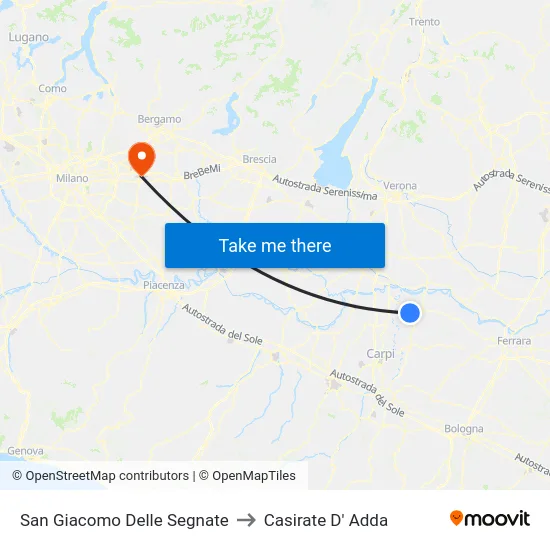 San Giacomo Delle Segnate to Casirate D' Adda map