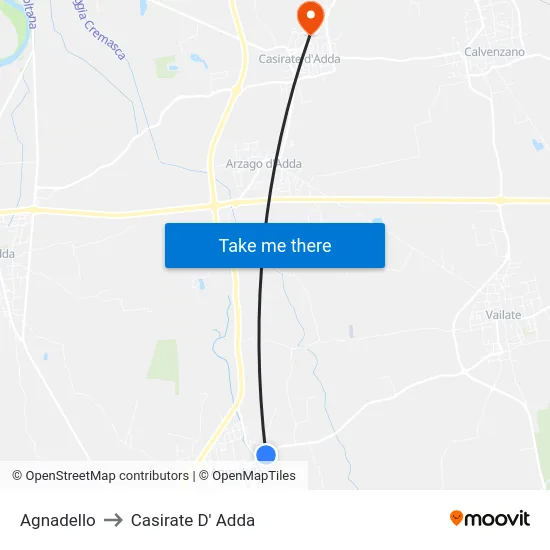 Agnadello to Casirate D' Adda map