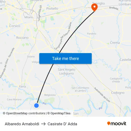Albaredo Arnaboldi to Casirate d'Adda map