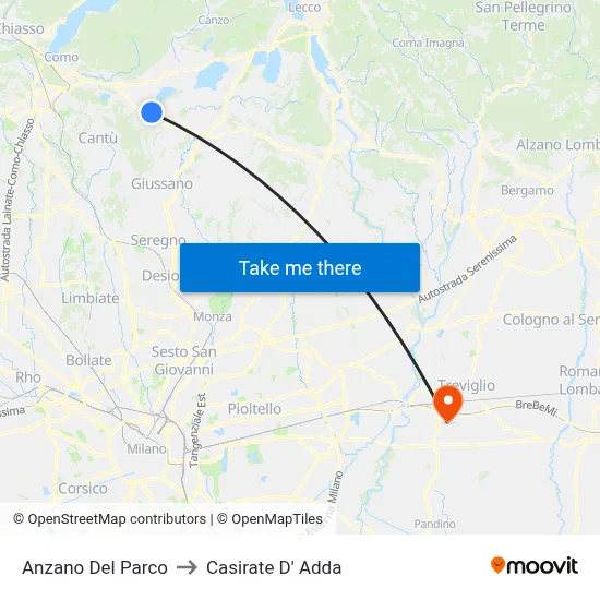 Anzano Del Parco to Casirate d'Adda map