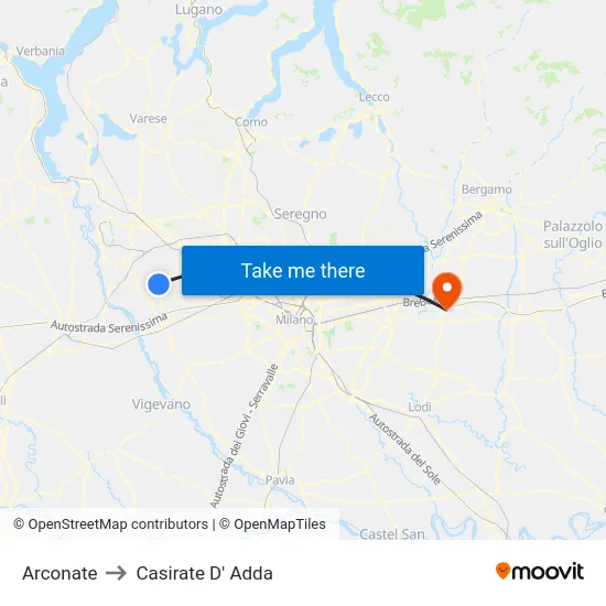 Arconate to Casirate D' Adda map