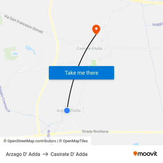 Arzago D' Adda to Casirate D' Adda map