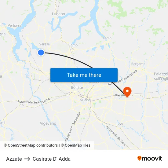 Azzate to Casirate D' Adda map