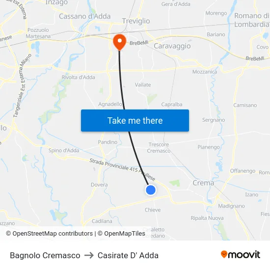 Bagnolo Cremasco to Casirate D' Adda map