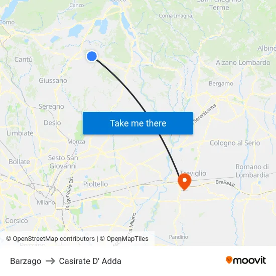 Barzago to Casirate D' Adda map