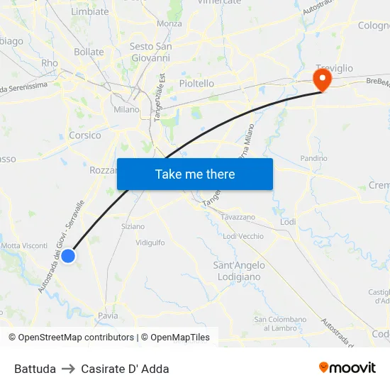 Battuda to Casirate d'Adda map