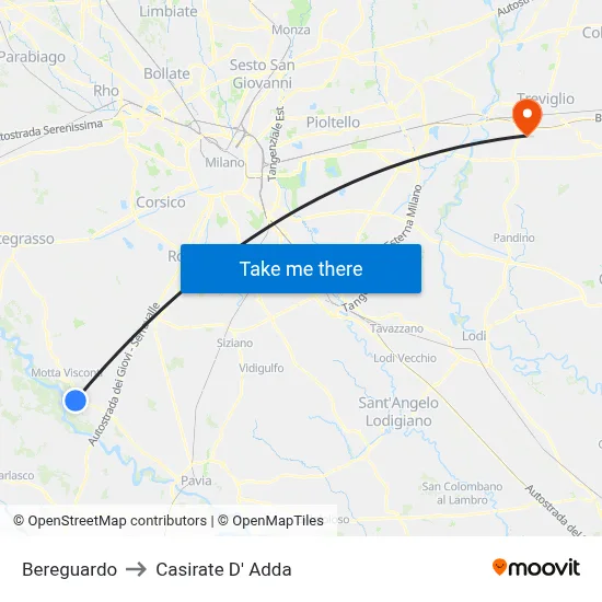 Bereguardo to Casirate d'Adda map