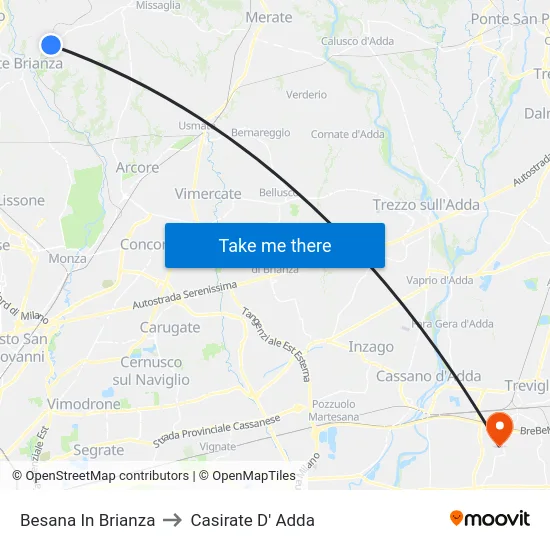 Besana In Brianza to Casirate D' Adda map