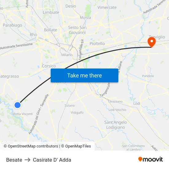 Besate to Casirate D' Adda map