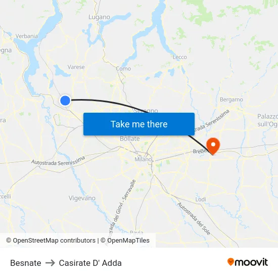 Besnate to Casirate D' Adda map