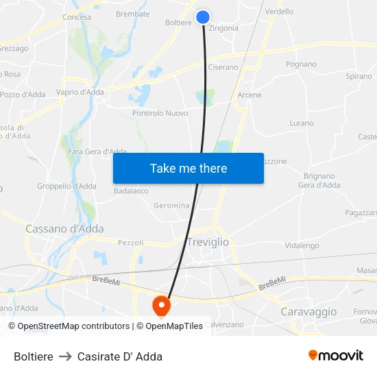 Boltiere to Casirate D' Adda map