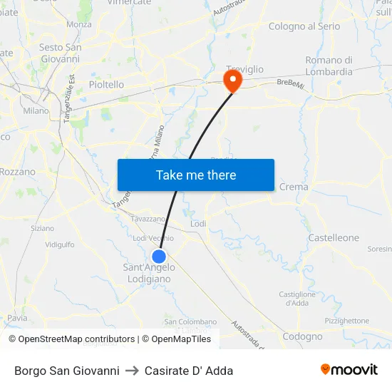 Borgo San Giovanni to Casirate D' Adda map