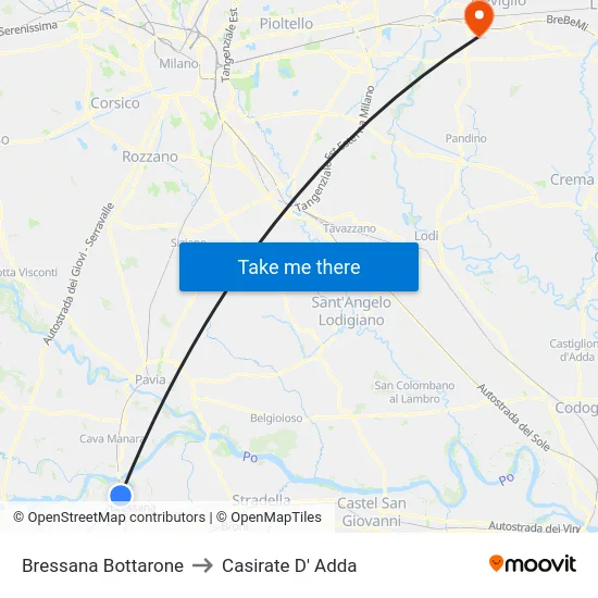 Bressana Bottarone to Casirate D' Adda map