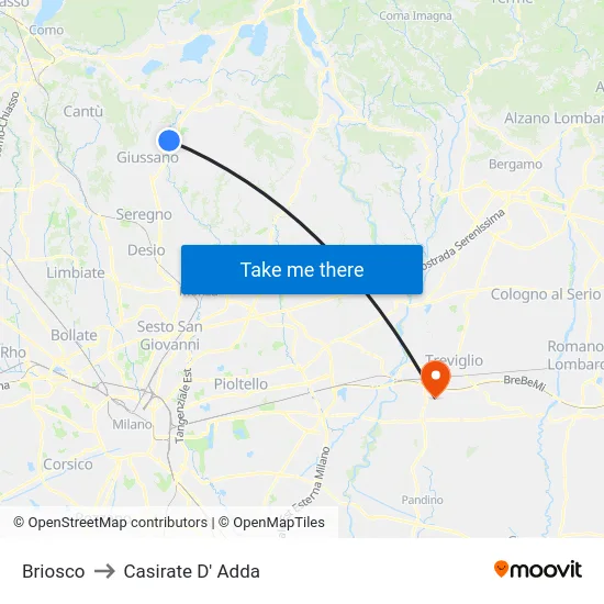 Briosco to Casirate D' Adda map