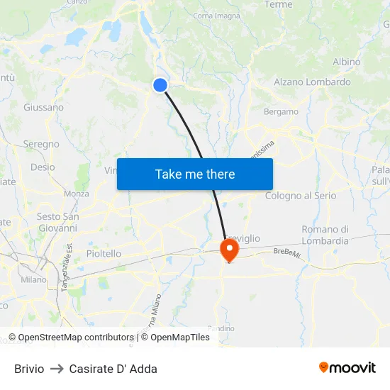 Brivio to Casirate D' Adda map