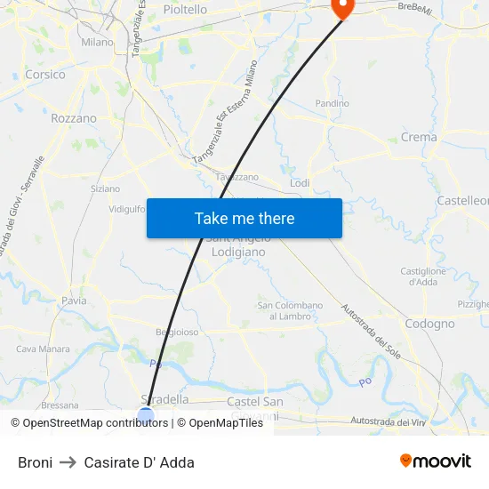 Broni to Casirate D' Adda map
