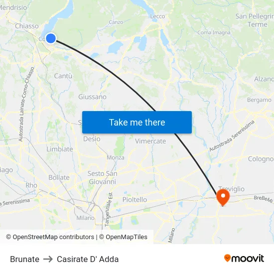 Brunate to Casirate D' Adda map