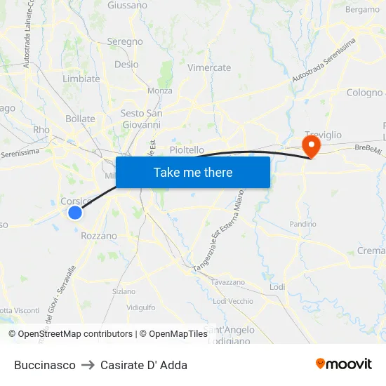 Buccinasco to Casirate D' Adda map
