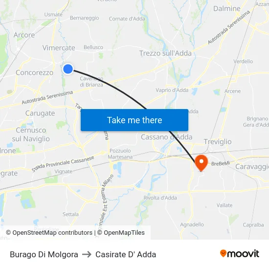 Burago Di Molgora to Casirate D' Adda map