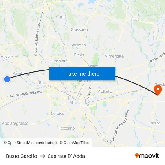 Busto Garolfo to Casirate D' Adda map