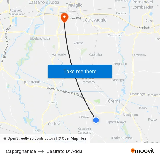 Capergnanica to Casirate D' Adda map