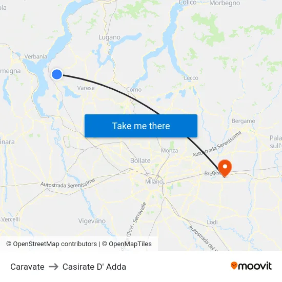 Caravate to Casirate D' Adda map
