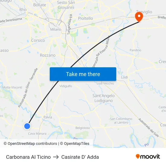 Carbonara Al Ticino to Casirate D' Adda map