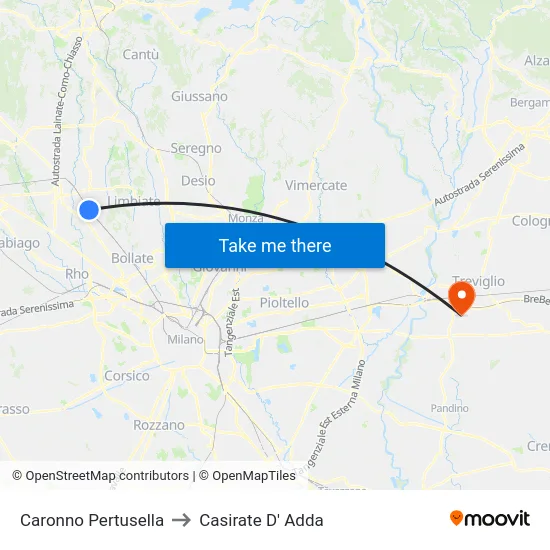 Caronno Pertusella to Casirate D' Adda map
