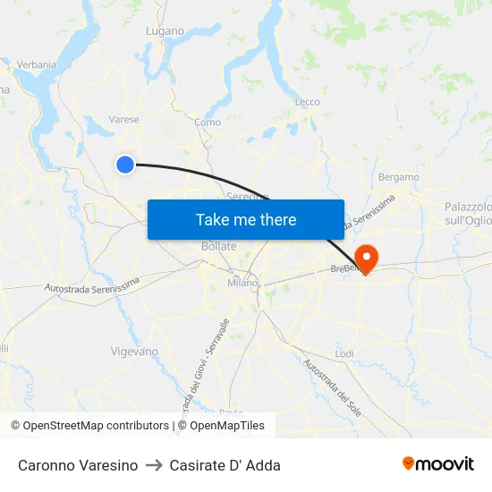 Caronno Varesino to Casirate D' Adda map
