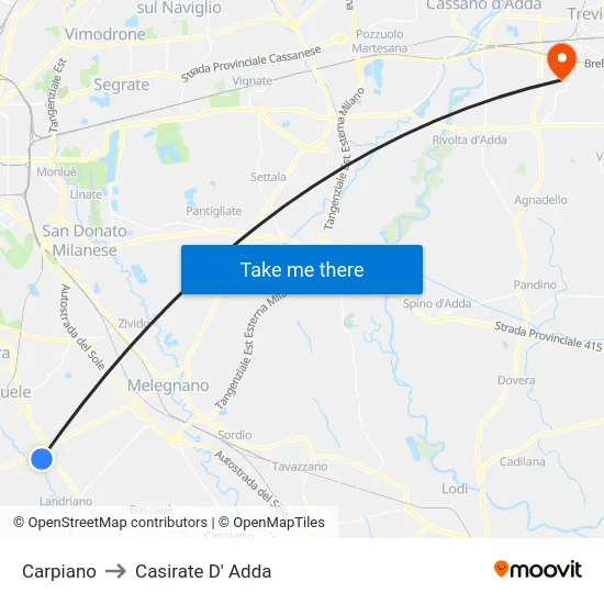 Carpiano to Casirate D' Adda map