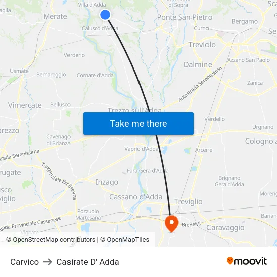 Carvico to Casirate D' Adda map