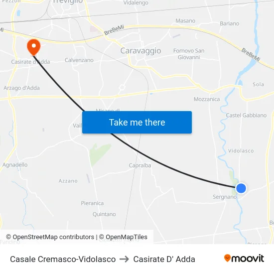 Casale Cremasco-Vidolasco to Casirate D' Adda map