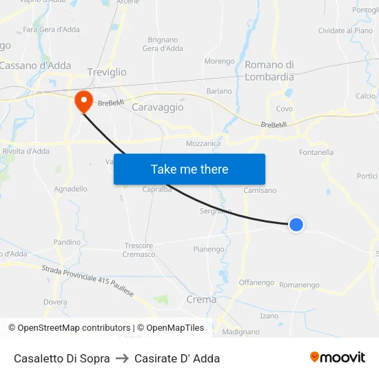 Casaletto Di Sopra to Casirate D' Adda map