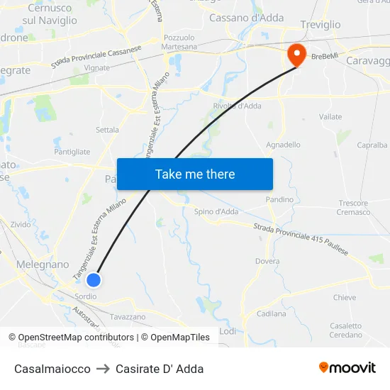 Casalmaiocco to Casirate D' Adda map