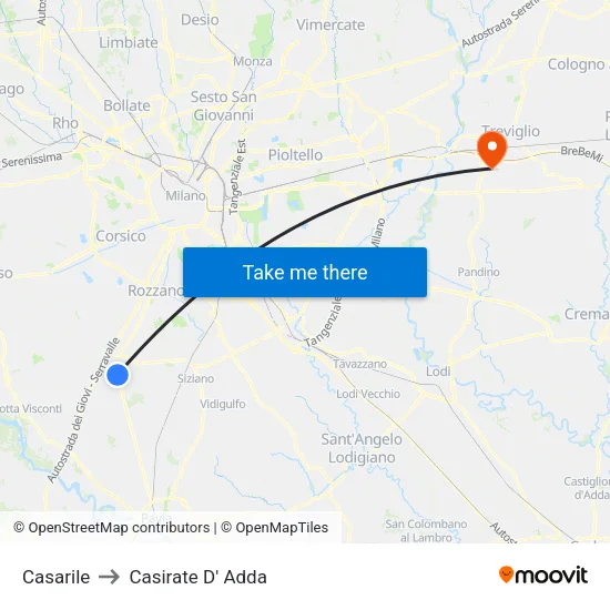 Casarile to Casirate D' Adda map