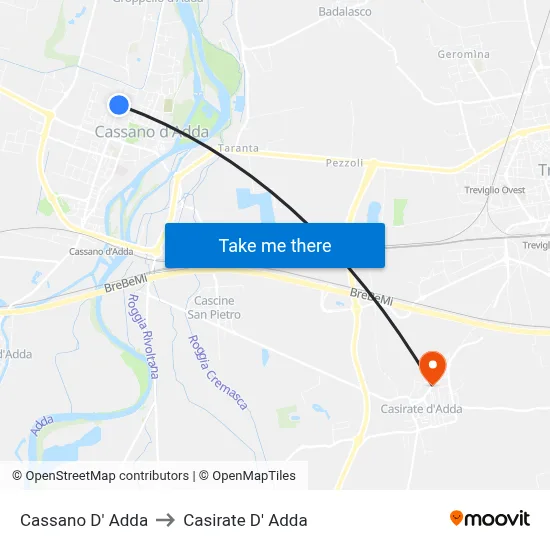 Cassano D'Adda to Casirate d'Adda map