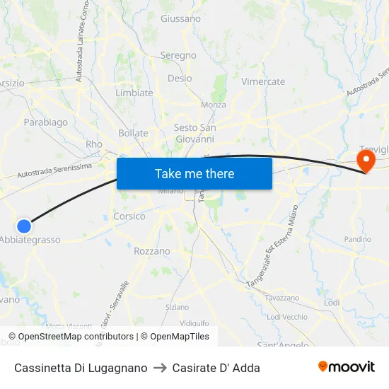 Cassinetta Di Lugagnano to Casirate D' Adda map
