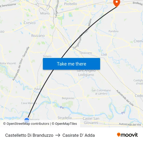 Castelletto Di Branduzzo to Casirate D' Adda map